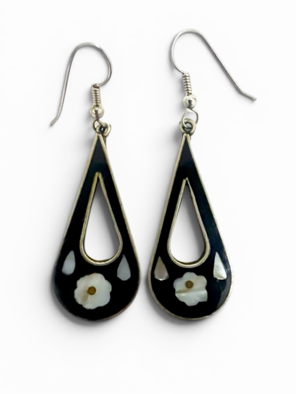 Vintage earrings dangle abalone Mexico Alpaca